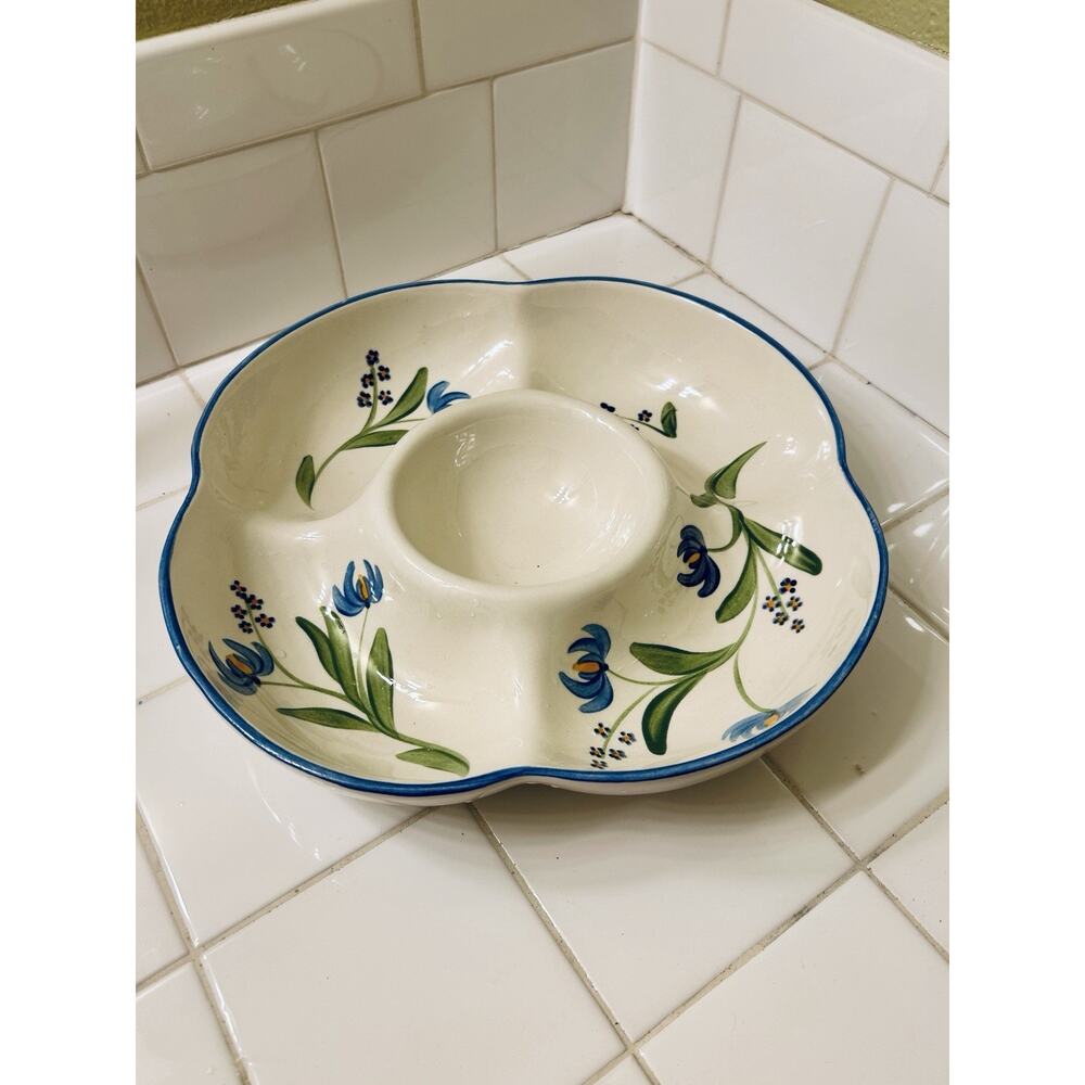 N.S. Gustin Co. Hand Painted Floral Ceramic Chip & Dip Bowl Set Oven Microwave …